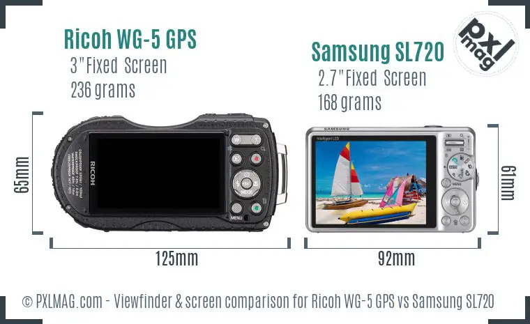 Ricoh WG-5 GPS vs Samsung SL720 Screen and Viewfinder comparison