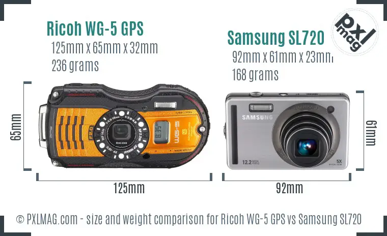 Ricoh WG-5 GPS vs Samsung SL720 size comparison