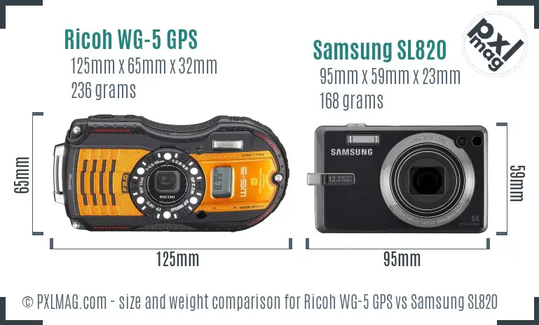 Ricoh WG-5 GPS vs Samsung SL820 size comparison
