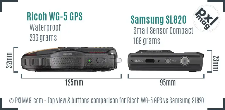 Ricoh WG-5 GPS vs Samsung SL820 top view buttons comparison
