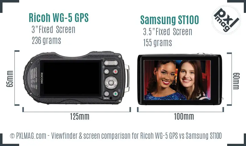 Ricoh WG-5 GPS vs Samsung ST100 Screen and Viewfinder comparison
