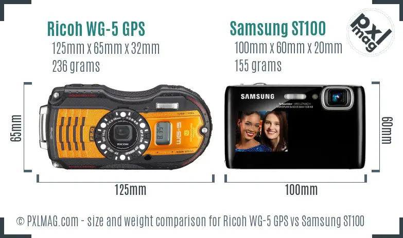 Ricoh WG-5 GPS vs Samsung ST100 size comparison