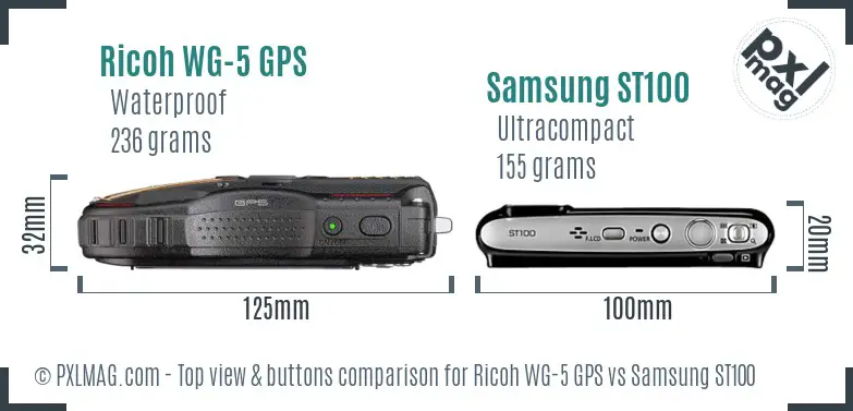Ricoh WG-5 GPS vs Samsung ST100 top view buttons comparison