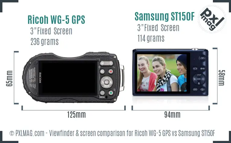 Ricoh WG-5 GPS vs Samsung ST150F Screen and Viewfinder comparison