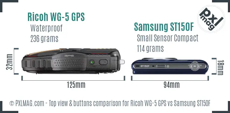 Ricoh WG-5 GPS vs Samsung ST150F top view buttons comparison