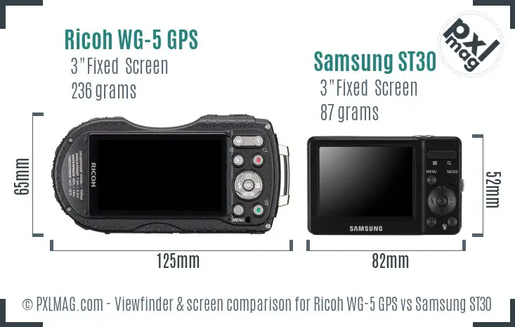 Ricoh WG-5 GPS vs Samsung ST30 Screen and Viewfinder comparison