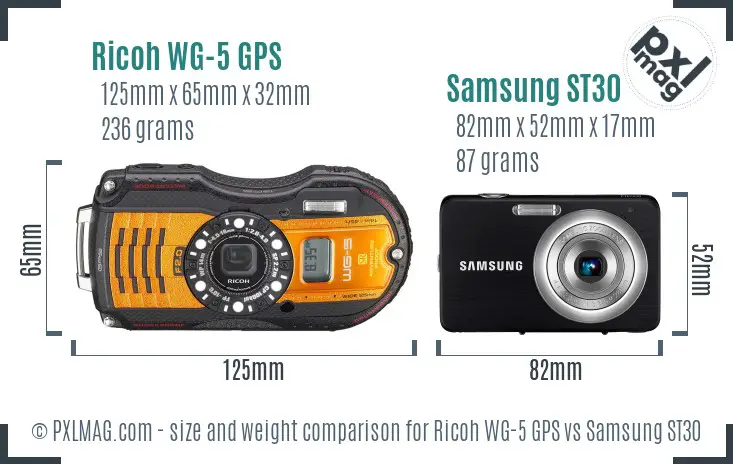 Ricoh WG-5 GPS vs Samsung ST30 size comparison