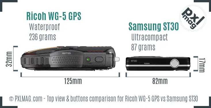 Ricoh WG-5 GPS vs Samsung ST30 top view buttons comparison