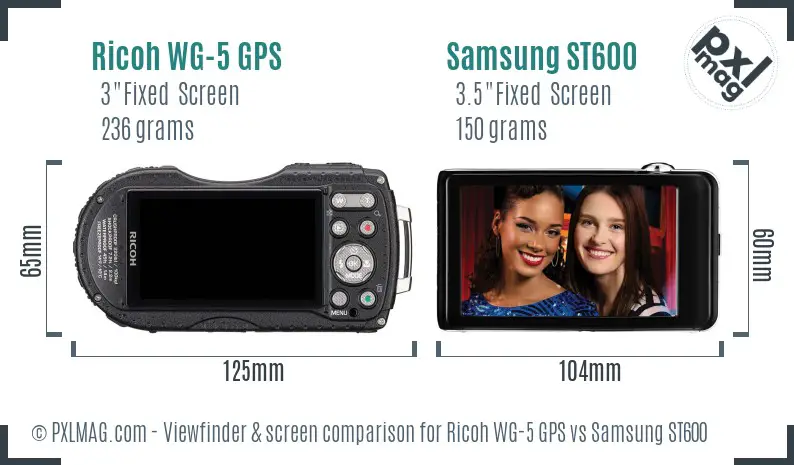 Ricoh WG-5 GPS vs Samsung ST600 Screen and Viewfinder comparison