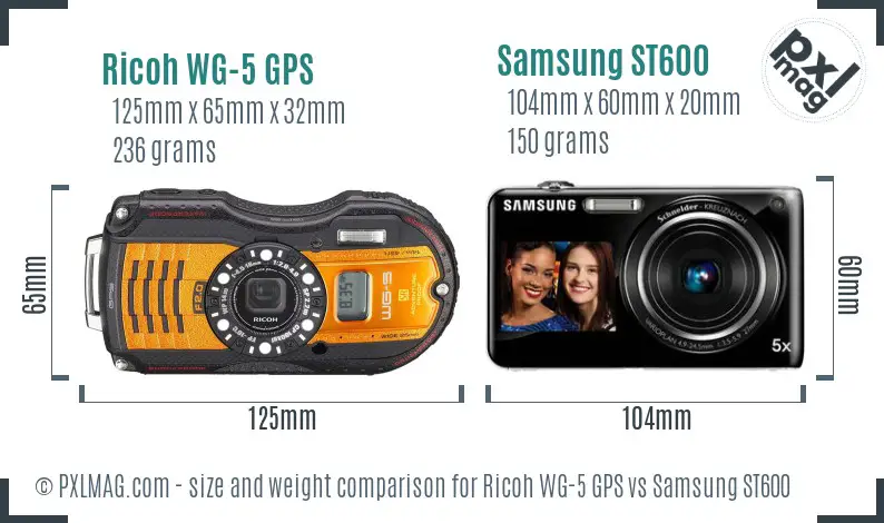 Ricoh WG-5 GPS vs Samsung ST600 size comparison