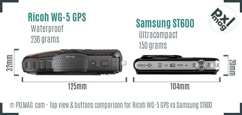 Ricoh WG-5 GPS vs Samsung ST600 top view buttons comparison