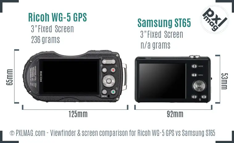 Ricoh WG-5 GPS vs Samsung ST65 Screen and Viewfinder comparison