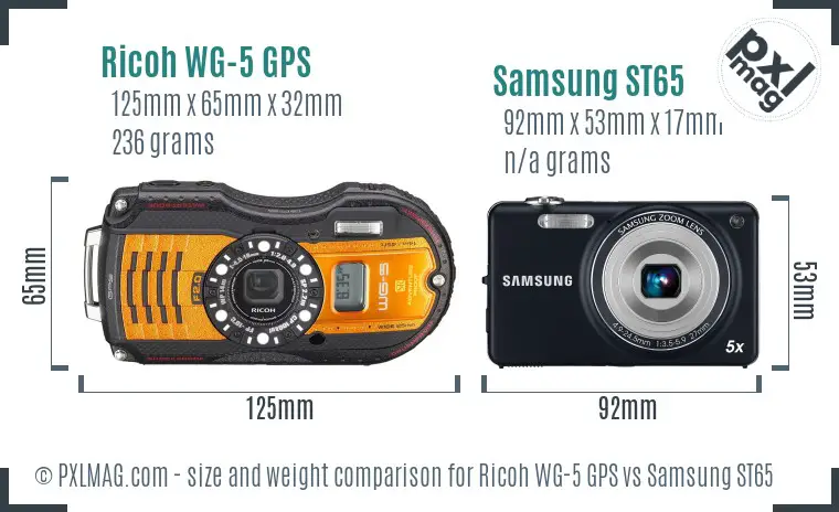 Ricoh WG-5 GPS vs Samsung ST65 size comparison