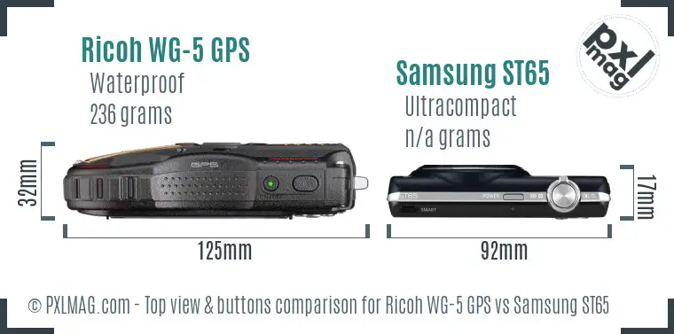 Ricoh WG-5 GPS vs Samsung ST65 top view buttons comparison