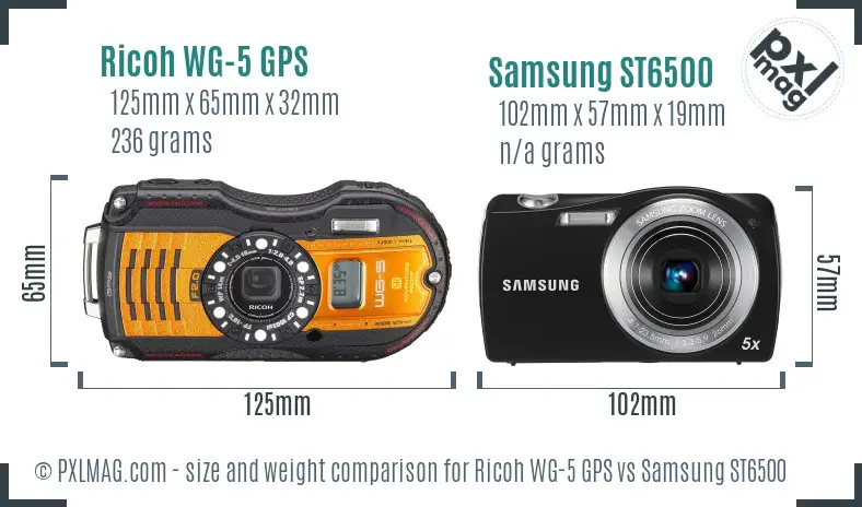 Ricoh WG-5 GPS vs Samsung ST6500 size comparison