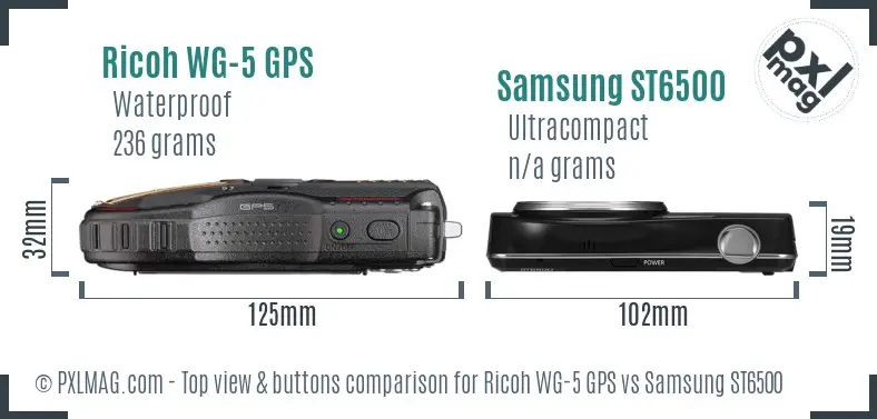 Ricoh WG-5 GPS vs Samsung ST6500 top view buttons comparison