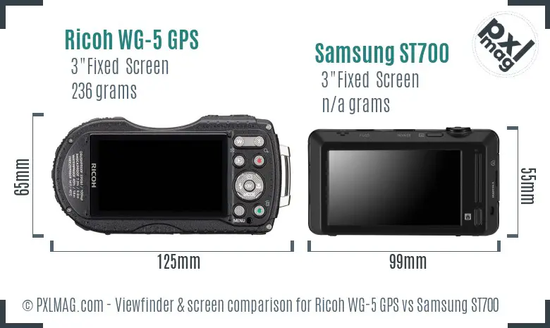 Ricoh WG-5 GPS vs Samsung ST700 Screen and Viewfinder comparison