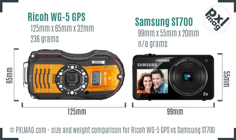 Ricoh WG-5 GPS vs Samsung ST700 size comparison