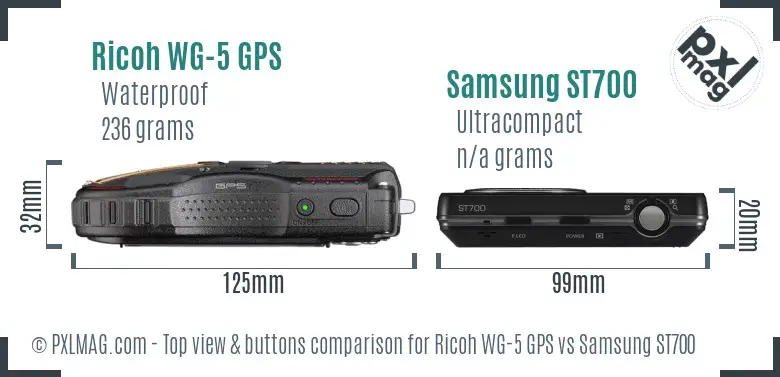 Ricoh WG-5 GPS vs Samsung ST700 top view buttons comparison