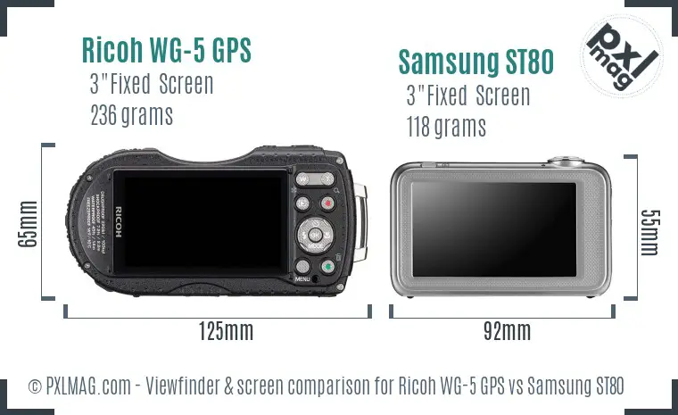 Ricoh WG-5 GPS vs Samsung ST80 Screen and Viewfinder comparison