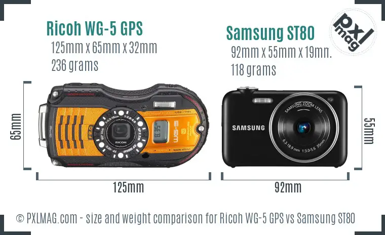 Ricoh WG-5 GPS vs Samsung ST80 size comparison