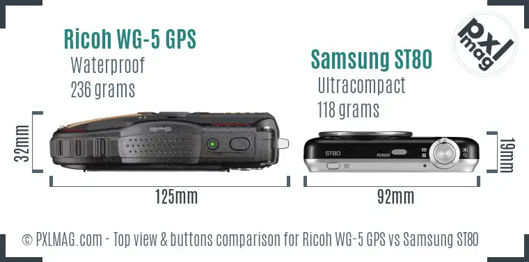 Ricoh WG-5 GPS vs Samsung ST80 top view buttons comparison