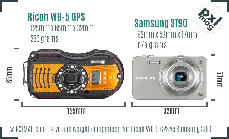 Ricoh WG-5 GPS vs Samsung ST90 size comparison