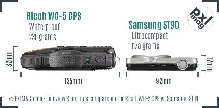 Ricoh WG-5 GPS vs Samsung ST90 top view buttons comparison