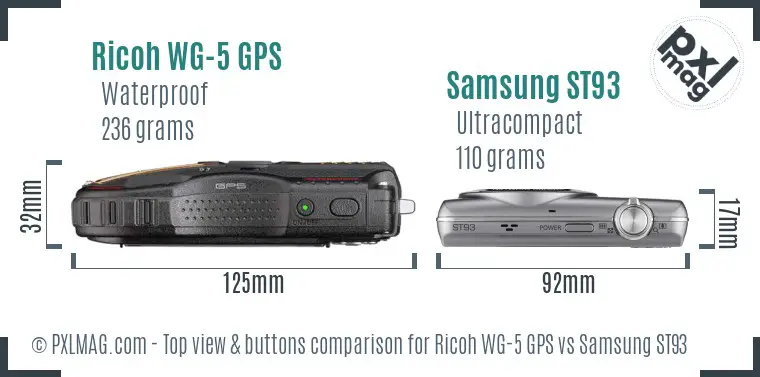 Ricoh WG-5 GPS vs Samsung ST93 top view buttons comparison Ricoh WG-5 GPS vs Samsung ST93 top view buttons comparison