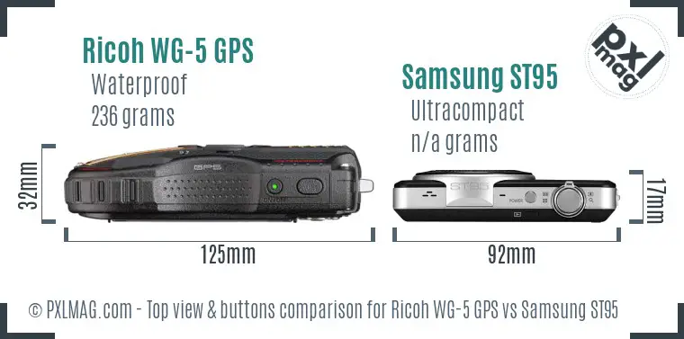 Ricoh WG-5 GPS vs Samsung ST95 top view buttons comparison Ricoh WG-5 GPS vs Samsung ST95 top view buttons comparison