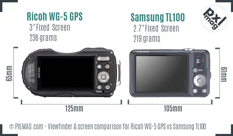 Ricoh WG-5 GPS vs Samsung TL100 Screen and Viewfinder comparison