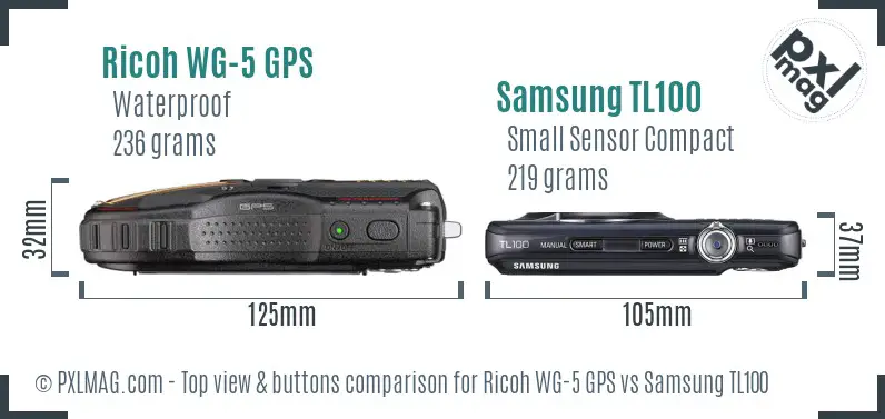 Ricoh WG-5 GPS vs Samsung TL100 top view buttons comparison
