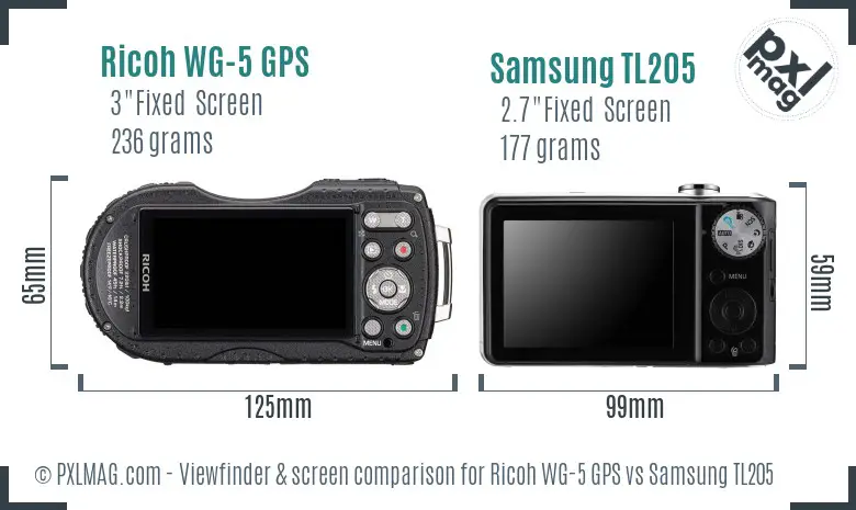 Ricoh WG-5 GPS vs Samsung TL205 Screen and Viewfinder comparison