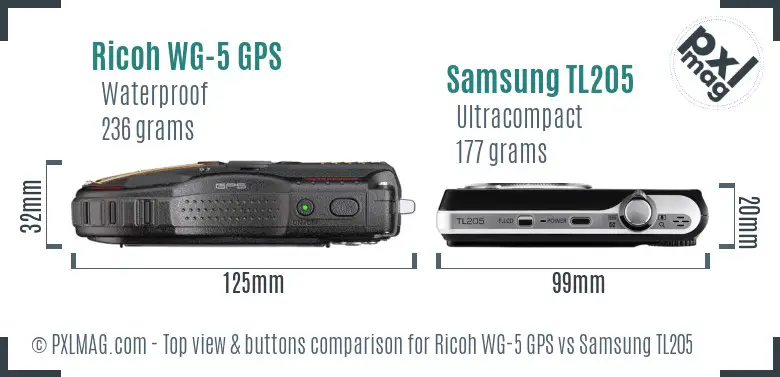 Ricoh WG-5 GPS vs Samsung TL205 top view buttons comparison