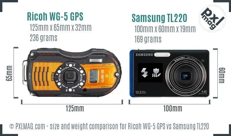 Ricoh WG-5 GPS vs Samsung TL220 size comparison