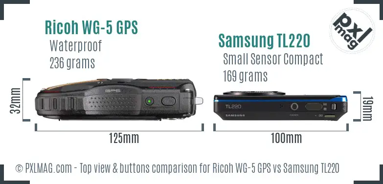 Ricoh WG-5 GPS vs Samsung TL220 top view buttons comparison