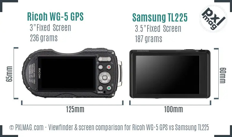 Ricoh WG-5 GPS vs Samsung TL225 Screen and Viewfinder comparison