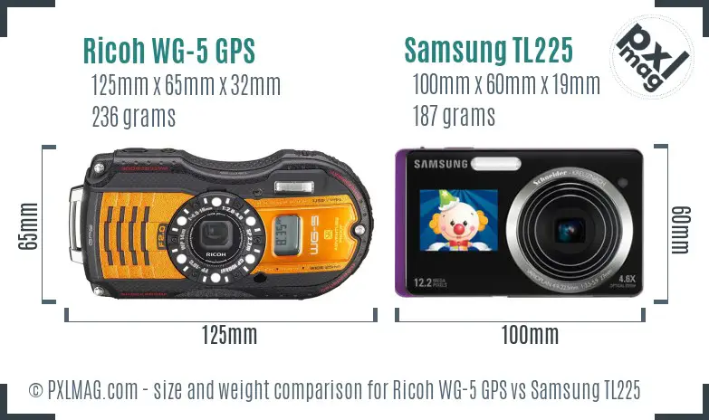 Ricoh WG-5 GPS vs Samsung TL225 size comparison