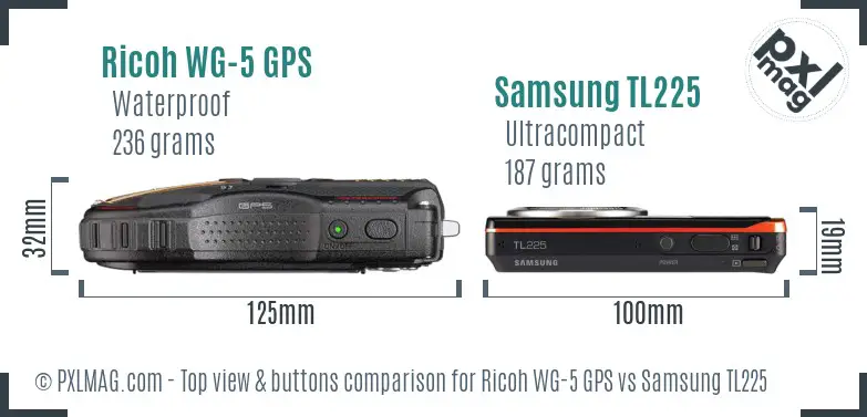 Ricoh WG-5 GPS vs Samsung TL225 top view buttons comparison