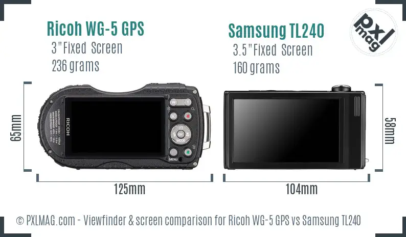 Ricoh WG-5 GPS vs Samsung TL240 Screen and Viewfinder comparison