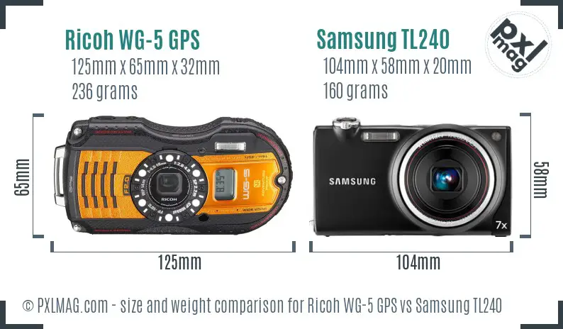 Ricoh WG-5 GPS vs Samsung TL240 size comparison