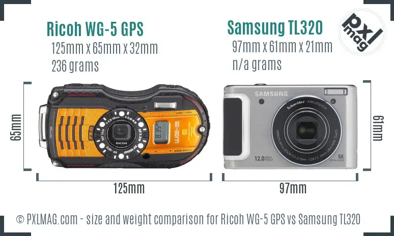 Ricoh WG-5 GPS vs Samsung TL320 size comparison
