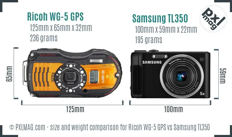 Ricoh WG-5 GPS vs Samsung TL350 size comparison