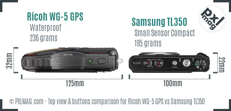 Ricoh WG-5 GPS vs Samsung TL350 top view buttons comparison