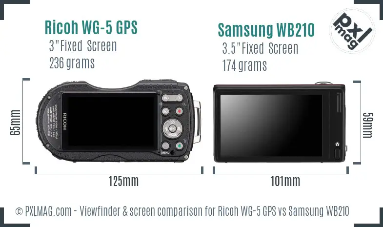 Ricoh WG-5 GPS vs Samsung WB210 Screen and Viewfinder comparison