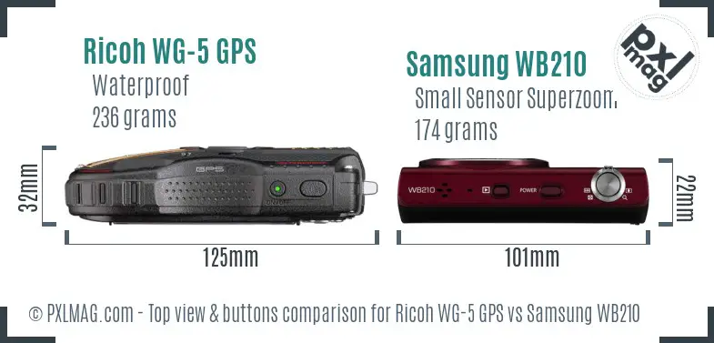 Ricoh WG-5 GPS vs Samsung WB210 top view buttons comparison