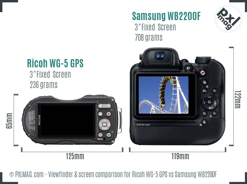 Ricoh WG-5 GPS vs Samsung WB2200F Screen and Viewfinder comparison