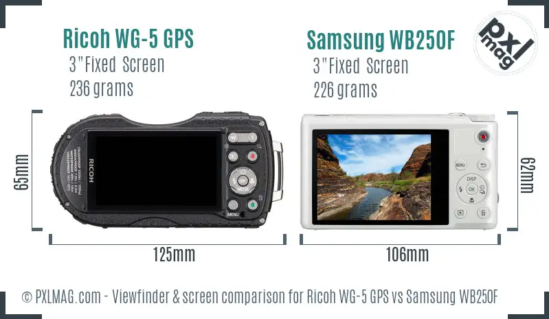 Ricoh WG-5 GPS vs Samsung WB250F Screen and Viewfinder comparison