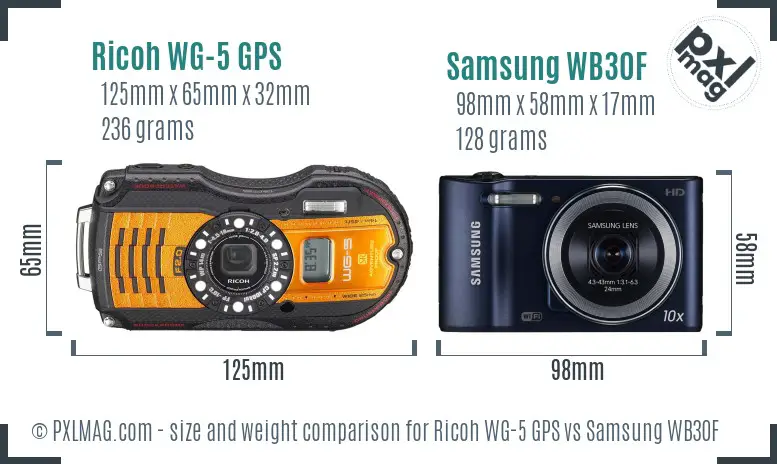 Ricoh WG-5 GPS vs Samsung WB30F size comparison