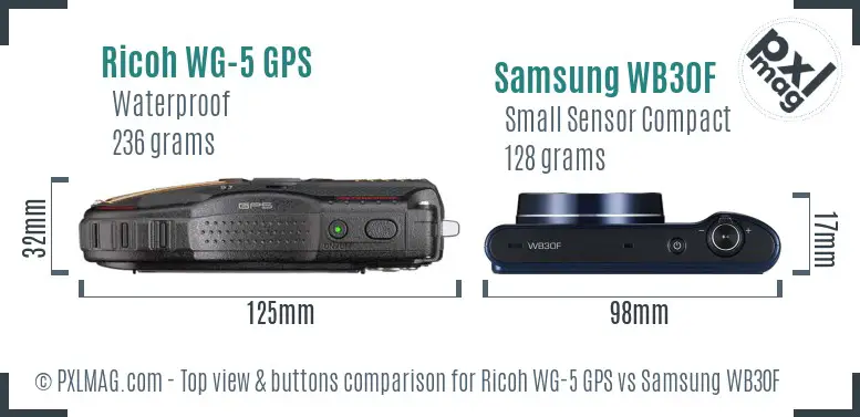 Ricoh WG-5 GPS vs Samsung WB30F top view buttons comparison